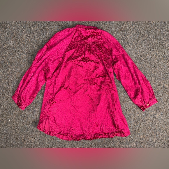 Anthropologie Susanna Burnout Velvet Button Down Blouse Cherry Red Semi-Sheer SM - Picture 3 of 14